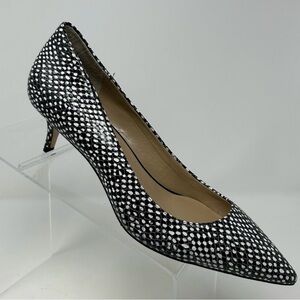 Ann Taylor Black Polka Dot Snakeskin Embossed Leather Kitten Heel Pumps Size 8